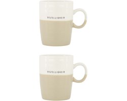 Zusss Set Van 2 Theemokken Gezelligheid - Cadeauset - Verjaardag - Cadeau Dames Keramiek Wit/Zand
