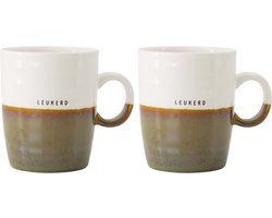Zusss Set Van 2 Theemokken Leukerd - Cadeau Dames - Verjaardag Keramiek Wit / Donkergroen