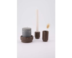 Zusss Set Van 3 Keramieken Woonaccessoires - 2 Kandelaars & Vaasje Hartje - Donkerbruin Keramiek Bruin