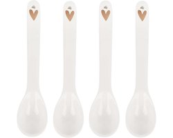 Zusss Set Van 4 Lepeltjes Hartje Wit/Goud Aardewerk Wit/Goud