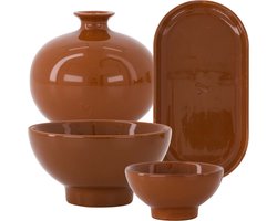 Zusss Set Van 4 Terracotta Woonaccessoires Hartje - Vaasje, Tray, Kom En Schaaltje - Terracotta Bruin