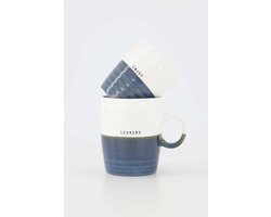 Zusss Set Van Koffiemok En Theemok Donkerblauw - Cadeauset - Verjaardagscadeau - Verjaardag - Kerst - Sinterklaas - Cadeau Wit