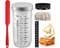 Zuurdesem Starter Kit - 24 oz (730 ml) glazen fermentatiepot met datumtoevoerband - thermometer - ademende stoffen hoes - schraper - metalen deksel - pot - ideaal voor zuurdesembrood en bakken