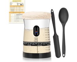 Zuurdesem Starter Kit - Dikke Glazen Pot - Inclusief Thermometer en Maatband - Met Siliconen Spatel en Lepel - Voor Broodliefhebbers