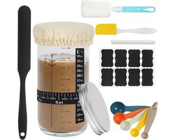 Zuurdesem Starter Kit - Transparant - 1000 ml - Glazen Fermentatiepot met Accessoires - Voor Hobbybakkers