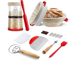 Zuurdesem Starter Set deluxe - 1000 ML Fermentatieglas - Zuurdesem Pot - Alle benodigheden - Rijsmandje -Rijsmandje Brood - incl Deegkleed - Deegmesje - Deegschraper Rijsmand - Banneton Deegsnijder