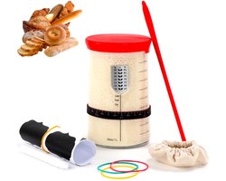 Zuurdesem Starter Set - Zuurdesem Pot 1000ml - Met Thermometer/Silliconen Spatel/Katoenen doek en meetband - Sourdough Starter Kit - Zuurdesemstartpakket - voor het bakken van zuurdesembrood