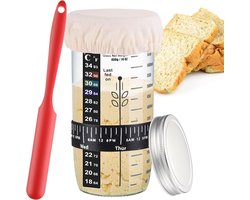 Zuurdesem Starter Set - Zuurdesemstarterpotset - Zuurdesem - Zuurdesem Pot - Deegmesje - Rijsmandje Broodbakken - Deegschraper - Met Thermometer/Silliconen Spatel/Katoenen Doek En Meetband