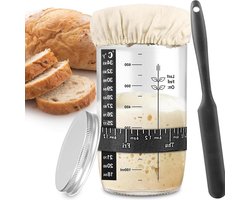 Zuurdesemstarterglas 680 ml - glazen zuurdesemstarterset - dadelvoerband thermometer deksel - siliconen spatel - herbruikbaar - zuurdesem- en brood-bakaccessoires .