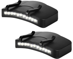 ZVD Set van 2 petlampen (11 LED's) – Waterdichte, ultraheldere clip-on lamp voor aan de klep van een pet of hoed, op batterijen. Geschikt voor jagen, kamperen, vissen en wandelen.