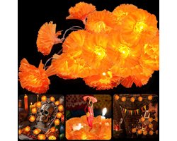 ZVD Set van 3 verlichte afrikaantjesslingers (elk 1,5 m / 10 LED's) – kunstbloemensnoer voor Dia de los Muertos, Halloween, Diwali en Indiase feesten