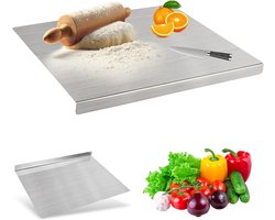 ZVD Snijplank van roestvrij staal van 40×30 cm dik - dubbelzijdig - met antiaanbaklaag aan de rand - universeel keukenblad / barblad - huishoudsnijplank voor fruit en groenten - multifunctionele kneedplank voor in de keuken