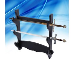 Zwaardstandaard - Samurai - Wandmontage - 3-laags - Montagehouder - Katana - Wakizashi - Tanto - Geschikt voor wandmontage - Houten zwaardhouder - Bruin - Accessoire voor Japanse zwaarden.