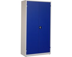 Zwaarlastkast, werkplaatskast, magazijnkast, opbergkast 195 x 100 x 45 cm. met 4 extra verstevigde legborden. Deuren in blauw