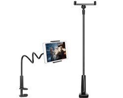 Zwanenhals Telefoonhouder & Tabletstandaard – Universeel – 95cm Lange Flexibele Arm – 360° Verstelbare Klem – Geschikt voor iPhone, iPad, Samsung, Huawei, Motorola – Tafel / Bed / Bureau – Zwart