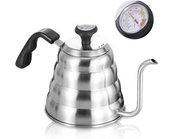 Zwanenhals waterkoker 1200 ml van roestvrij staal met thermometer – Duurzaam en eenvoudig te reinigen – Voor thee en koffie