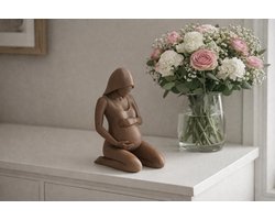 Zwanger Vrouw Beeld – Modern Sculptuur Ornament voor Mama & Woondecoratie - Bruin