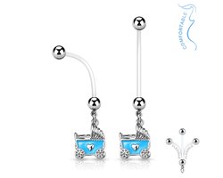 Zwangerschaps navelpiercing wandelwagen blauw - LMPiercings