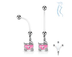 Zwangerschaps navelpiercing wandelwagen roze - LMPiercings