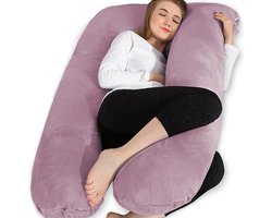 Zwangerschapskussen U-vormig Zijslaapkussen met hoes - Groot Positioneringskussen - Kussen voor Vrouwen en Zijslapers - Paars leeskussen