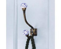 Zware Decoratieve Dubbele Haken - Vintage Wandhaken voor Kapstok en Handdoeken - Blauw/Wit