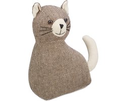Zware deurstopper kat van stof - Deurhouder met zandvulling - HxBxD 255 x 22 x 10 cm - bruin
