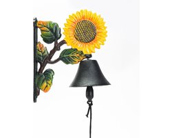 Zware gietijzeren wandbel - decoratieve handgeschilderde zonnebloem handbel - handmatige schuddeurbel - binnen buiten wanddecoratie binnen buiten wanddecoratie