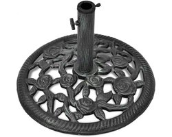 Zware Parasolvoet Gietijzer - 12 kg - Ø48 cm - Windbestendig - Klassieke Parasolstandaard met Bloemenpatroon - Verstelbaar voor 35, 38 en 48 mm - Antiek Zwart en Groen - Stabiele Voet voor Tuin en Terras