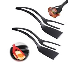 Zwart - 2-pack eierdraaispatel, nieuwe 2-in-1 grip- en flip-spateltang, siliconen eierflipgereedschap vis-wentelteefjes, kookspatel met antiaanbaklaag Voedsel-eiertang voor thuiskeuken multifunctionele spatel - keukengereedschap - kookaccessoires - G