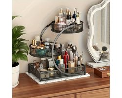 Zwart 3-Laags Cosmetica Opbergdoos – Modern metalen make-up organizer – open design zonder montage – multifunctioneel rek voor kaptafel en badkamer