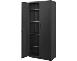 Zwart 40x80x180 cm Opbergkast Dossierkast Archiefkast Metalen Kast Kantoorkast Staande Kast Met 2 Deuren 4 Verstelbare Planken Afsluitbaar Stevig Opbergrek Voor Kantoor Garage Studiekamer Magazijn
