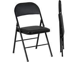 Zwart, 45 x 46 x 78 cm, 2-Delige Klapstoelset, Draagbare Bureaustoelen met Kunstleren Bekleding en Metalen Frame, Vouwstoelen voor Kantoor, Wachtkamer of Ontvangst, Comfortabel en Lichtgewicht