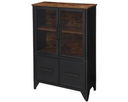 Zwart 75x33x100 cm Opbergkast Dressoir Vitrinekast Boekenkast Opbergmeubel Metalen Kast Met 4 Deuren 2 Geventileerde Deuren Open Planken Modern Industrieel Design Voor Keuken Woonkamer Slaapkamer