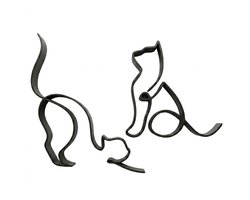 Zwart abstract katten beeld set van 2 minimalistisch lijn kunst beeldje decoratief ornament voor woonkamer bureau en boekenplank modern design