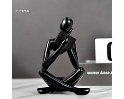 Zwart Beeldje Van Een Lezer, Modern Abstract Esthetisch Beeldhouwwerk, Beeldje Van Een Denker Van Hars, Woondecoratie, Woonkamer, Studeerkamer, Boekenplank, Tafelornament, Beeldje Dat Een Boek Leest