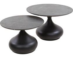 Zwart bruin salontafel set | 2 druppelvorm tafels