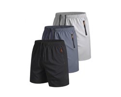 Zwart Donkergrijs Lichtgrijs sport shorts heren quick dry korte broek met rits zakken ademend hardloop shorts fitness casual outdoor set 3 stuks maat XXL