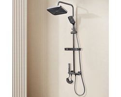 Zwart Douchesysteem met Mengkraan – Regendouche met Vierkante Hoofddouche & Verstelbare Douchestang – Inbouw Douchekraan met Handdouche