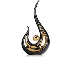 Zwart en Gouden Decoratieve Sculptuur - Abstracte Keramische Beeldjes