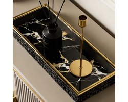 Zwart en Gouden Marmer Patroon Decoratieve Dienblad, Woonkamer Salontafel Aromatherapie Opbergblad, High-End Luxe Metalen Frame Rechthoekig Dienblad