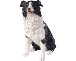 Zwart en Wit Border Collie Sculptuur Handgegoten