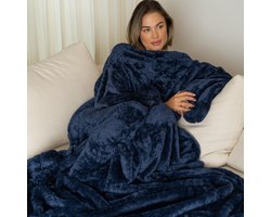 Zwart - Fleece Deken met Mouwen - Hoodie Deken - Deken met Mouwen - Snuggle Hoodie - Hoodie Blanket - Snuggle - Hoodie - Huggle Hoodie - Plaid met Mouwen - TV Deken - Dames en Heren - Volwassenen - 180 x 130 cm - Blauw - Kerstcadeau