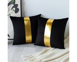 zwart fluweel kussens hoes met luxe moderne minimalistische gouden lederen naadden decoratieve kussens kussens hoes voor bank slaapkamer 45 x 45cm Set van 2