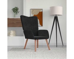 Zwart fluweel met stalen frame en houten poten, comfortabele fauteuil met schuimvulling en zachte fluwelen bekleding, stabiel zitmeubel met verticale naden