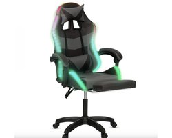 Zwart-Grijze LED Gamingstoel – Comfortabele Gamerstoel met Voetensteun, Hoofd- en Lendenkussens – Verstelbare Game Stoel voor PC, Console en Streaming