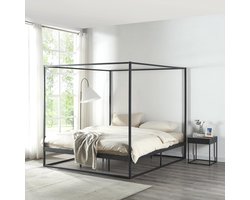 Zwart Hemelbed 180x200 cm met Bedbodem - Stijlvol en Robuust