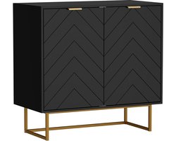 Zwart Laag Dressoir met 2 Deuren en Goudkleurige Details - Opbergkast met Verstelbare Plank 80x40x77,5 cm