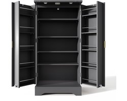 Zwart MDF Dubbeldeurs Opbergkast Keuken Woonkamer 120×60.5×40cm