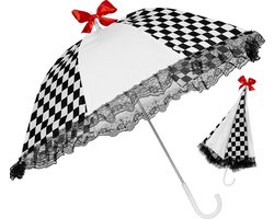 "Zwart met wit geblokte parasol - Verkleedattribuut - One size"