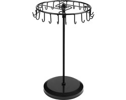 Zwart Metalen Roterende Sieraden Houder Display Standaard (23 Haken) – H34,8 x B20,5 cm – Hang Organizer Toren Rek – Opslag Voor Kettingen & Armbanden, Ringen & Oorbellen